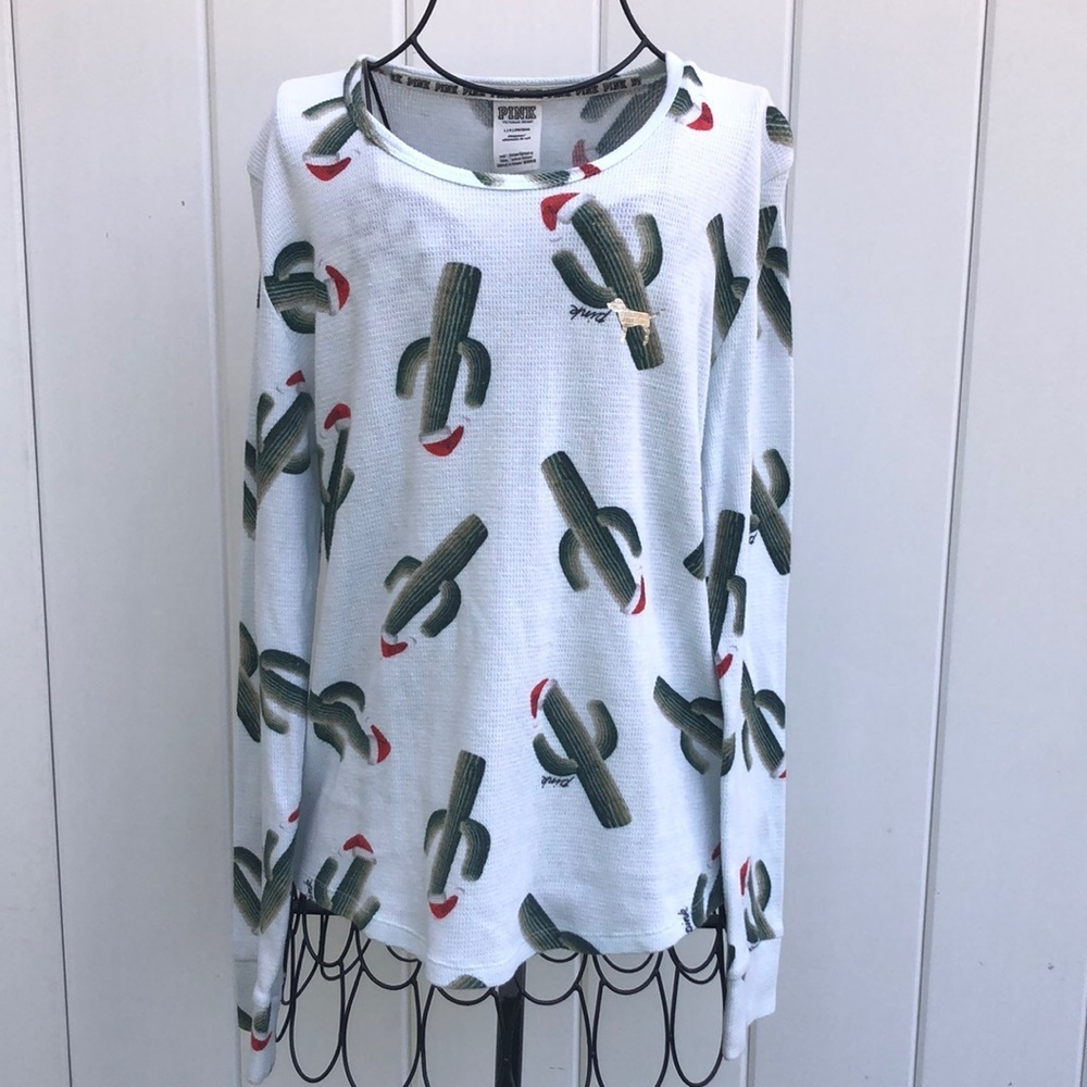 PINK Victoria's Secret cactus Christmas shirt long sleeve top size large…